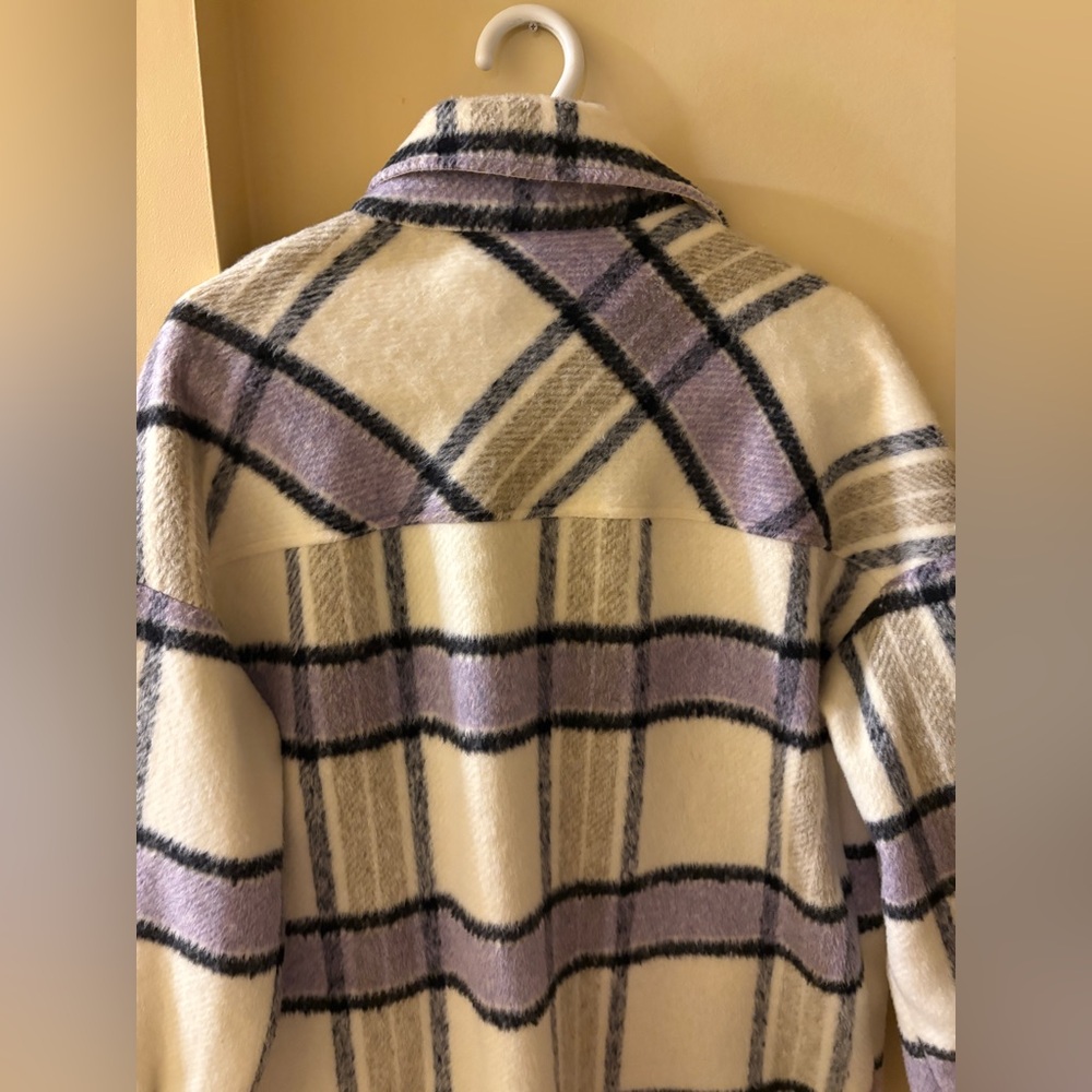 Vero Moda Cream and Purple Plaid Teddy Jacket - Picture 13 of 16